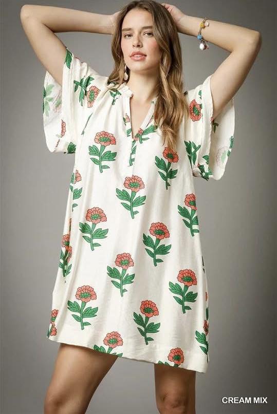 Cream Floral Dress