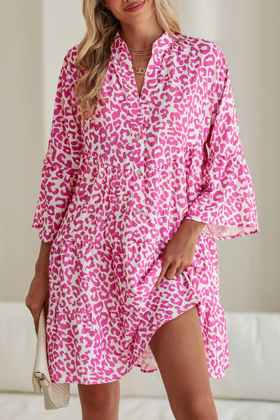 Pink Leopard 3/4 Sleeve Dress